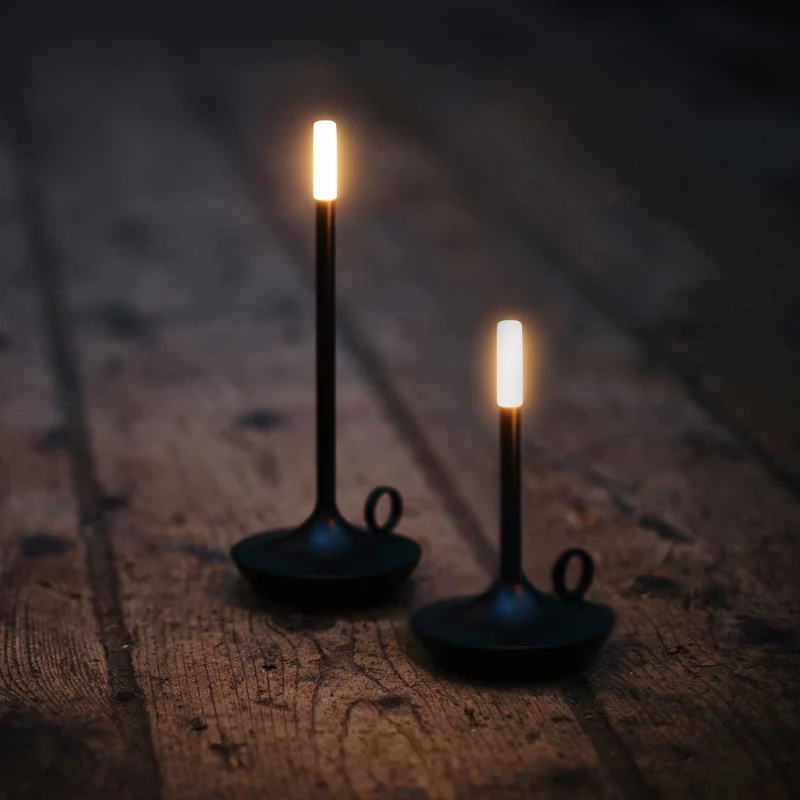 Wick - Lampe à poser LED rechargeable en aluminium et acrylique, style vintage, H 16,5 ou 26 cm