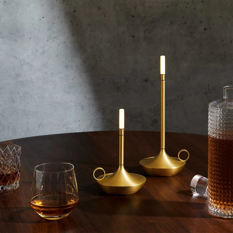 Wick - Lampe à poser LED rechargeable en aluminium et acrylique, style vintage, H 16,5 ou 26 cm