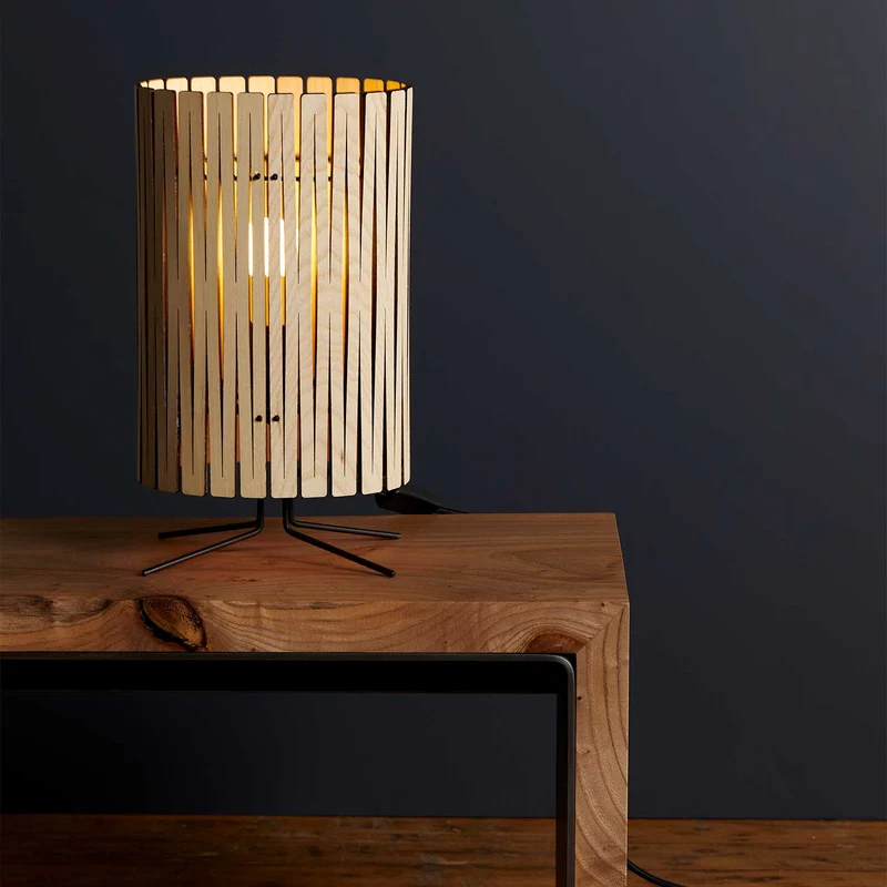 Kerflights Table Lamp - Lampe à poser en contreplaqué et acier, style contemporain, H 39 ou 47 cm