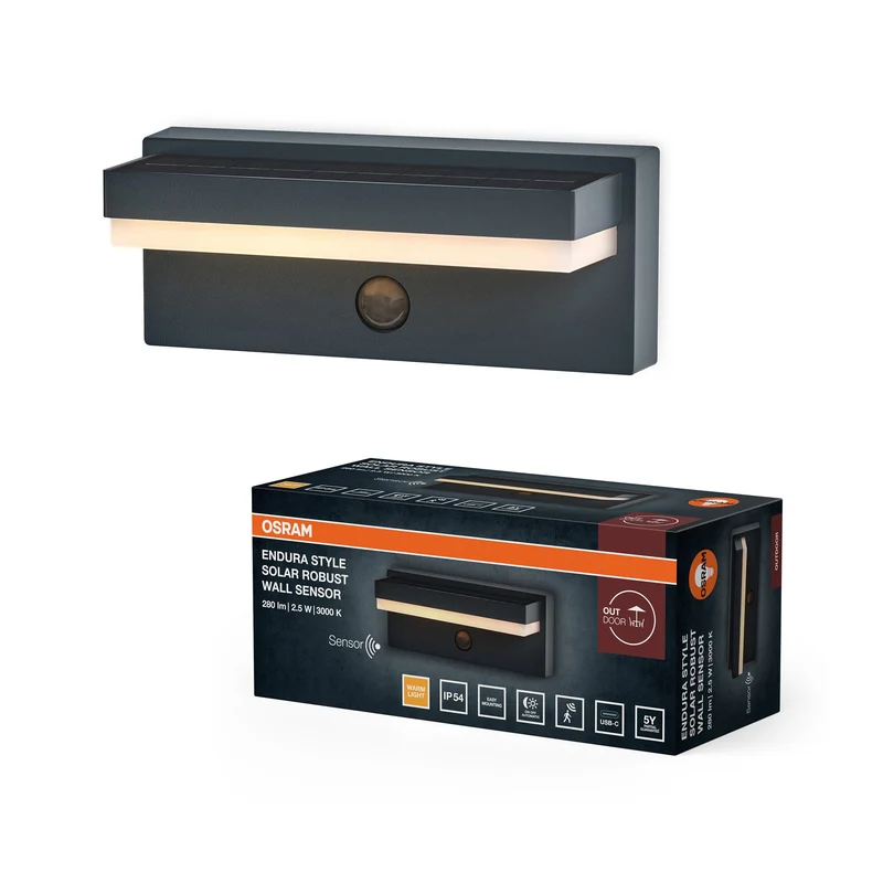 OSRAM ENDURA® STYLE SOLAR+USB SENSORE ROBUSTO Applique IP54 USB Grigio scuro