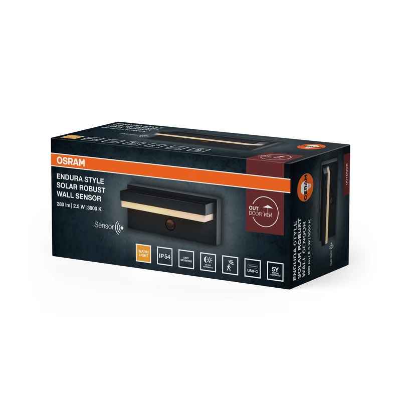 OSRAM ENDURA® STYLE SOLAR+USB SENSORE ROBUSTO Applique IP54 USB Grigio scuro