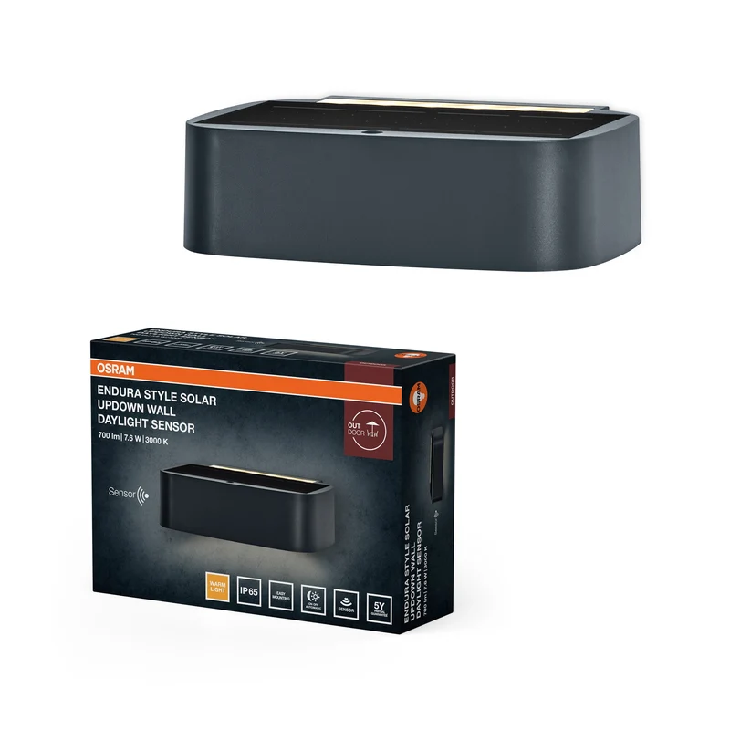 OSRAM ENDURA® STYLE SOLAR BRIGHT SENSORE DI LUCE DIURNA Lampada da parete con sensore di movimento IP65 Grigio scuro