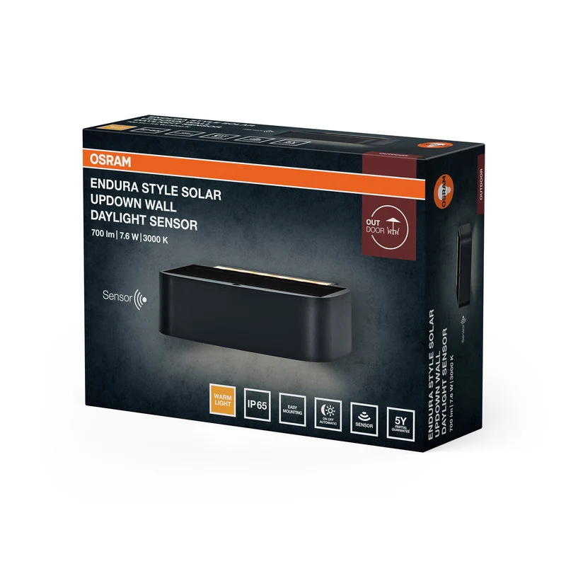 OSRAM ENDURA® STYLE SOLAR BRIGHT SENSORE DI LUCE DIURNA Lampada da parete con sensore di movimento IP65 Grigio scuro