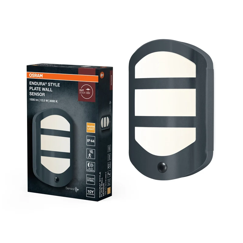 OSRAM ENDURA® STYLE PLATE lampada da parete con sensore 12.5W grigio scuro