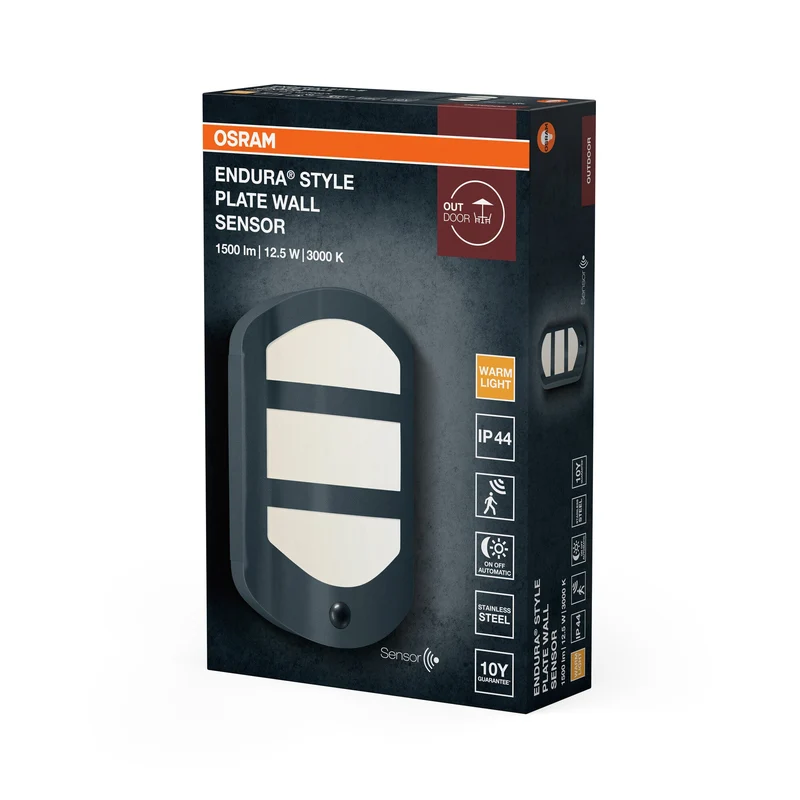 OSRAM ENDURA® STYLE PLATE lampada da parete con sensore 12.5W grigio scuro