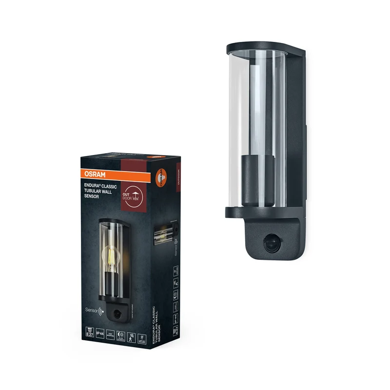 OSRAM ENDURA® CLASSIC TUBULAR lampada da parete con sensore E27 IP44 grigio scuro