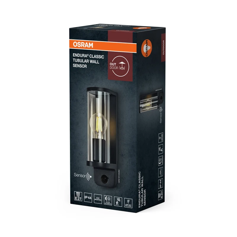 OSRAM ENDURA® CLASSIC TUBULAR lampada da parete con sensore E27 IP44 grigio scuro