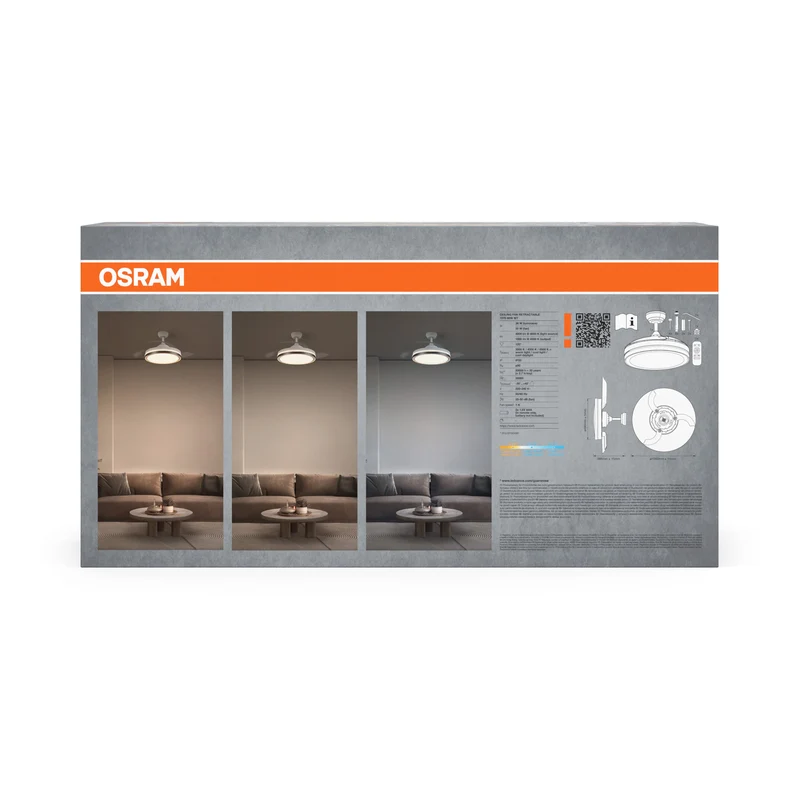 OSRAM LED Ventilatore da soffitto retrattile 66W Bianco 3000K-6500K