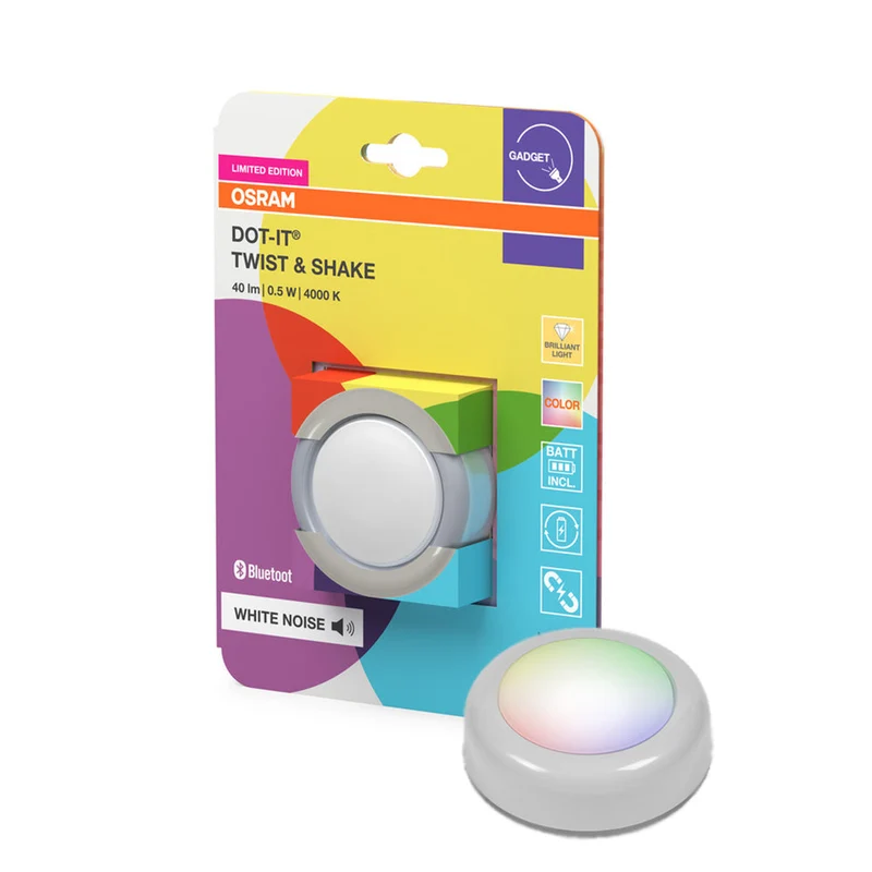OSRAM Bluetooth SMART DOT-IT TWIST & SHAKE, dot ricaricabile, funzione rumore bianco, RGBW, 4000K