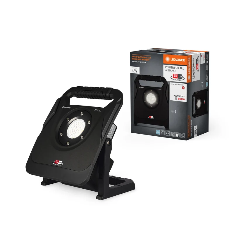LEDVANCE LAMPADA DA LAVORO - Bosch Power for All Alliance - BATTERIA Faretto da esterno incl. Powerbank, 18V, 45W, 6500K Click-DIM