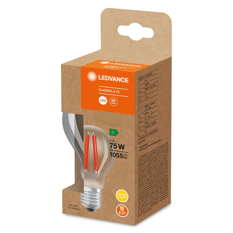 Lampada LED Classe di efficienza energetica A Filamento Classico chiaro, 5W/3000K, E27