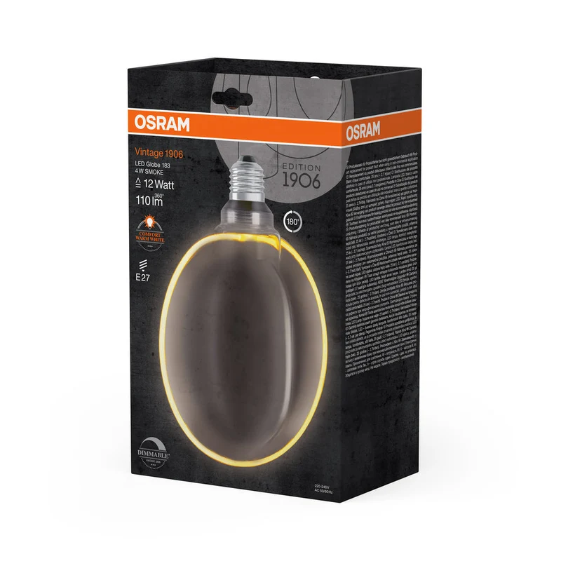 OSRAM VINTAGE 1906® LED Lampada LED CLASSIC GLOBE183 O - Forma FILAMENTO 4W 818 Fumè E27, 110 lm, 1800 K, Comfort bianco caldo