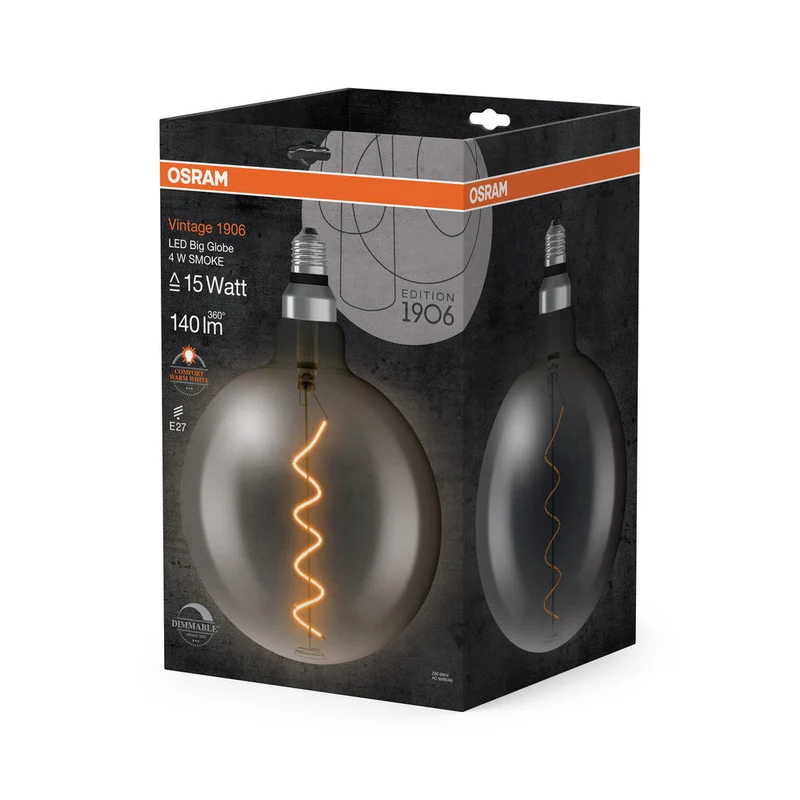 OSRAM VINTAGE 1906® LED Lampada LED CLASSIC Globo Dimmabile 4W 818 Fumè E27, 140 lm, 1800 K, Luce Comfort Calda
