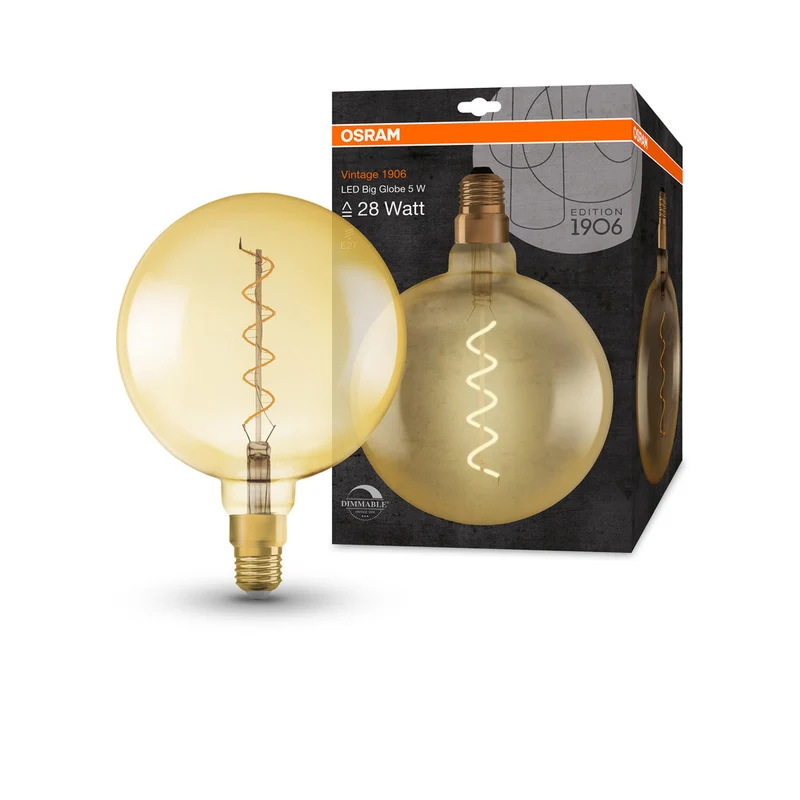 OSRAM VINTAGE 1906® Lampada LED LED CLASSIC Globe Dimmable 4W 820 Oro E27 Attacco Argento, 300 lm, 2000 K, Luce Calda Comfort