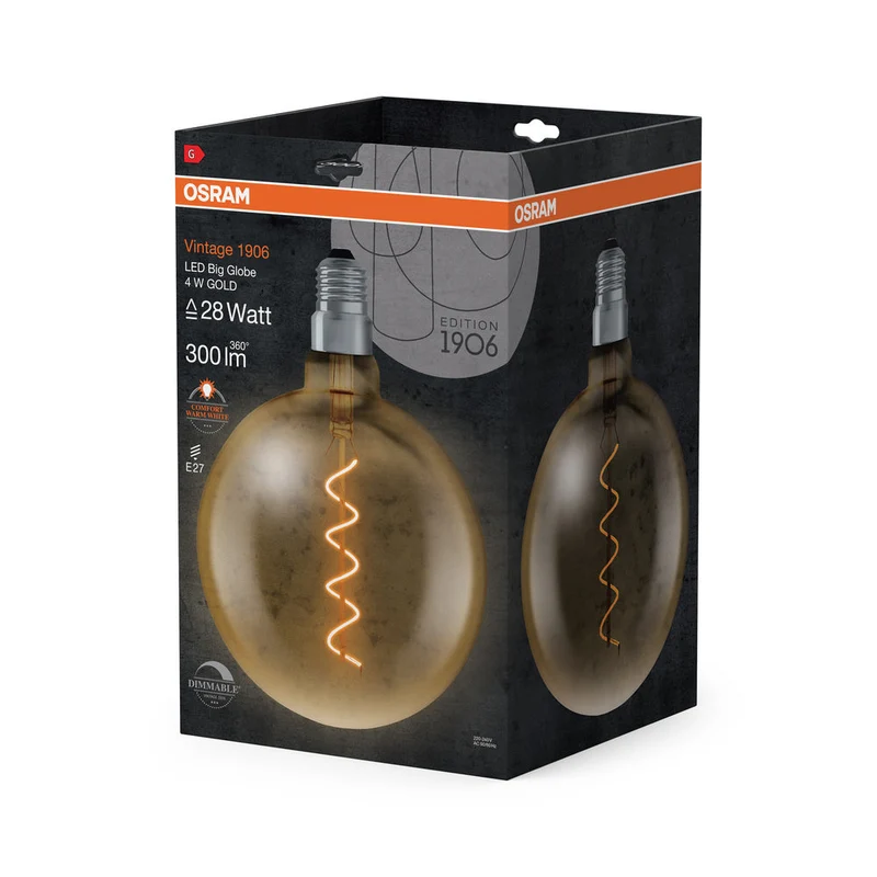OSRAM VINTAGE 1906® Lampada LED LED CLASSIC Globe Dimmable 4W 820 Oro E27 Attacco Argento, 300 lm, 2000 K, Luce Calda Comfort