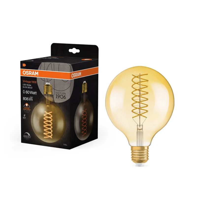 OSRAM VINTAGE 1906® Lampada LED LED CLASSIC Globe Dimmable 8.8W 824 Oro E27, 806 lm, 2400 K, Comfort bianco caldo