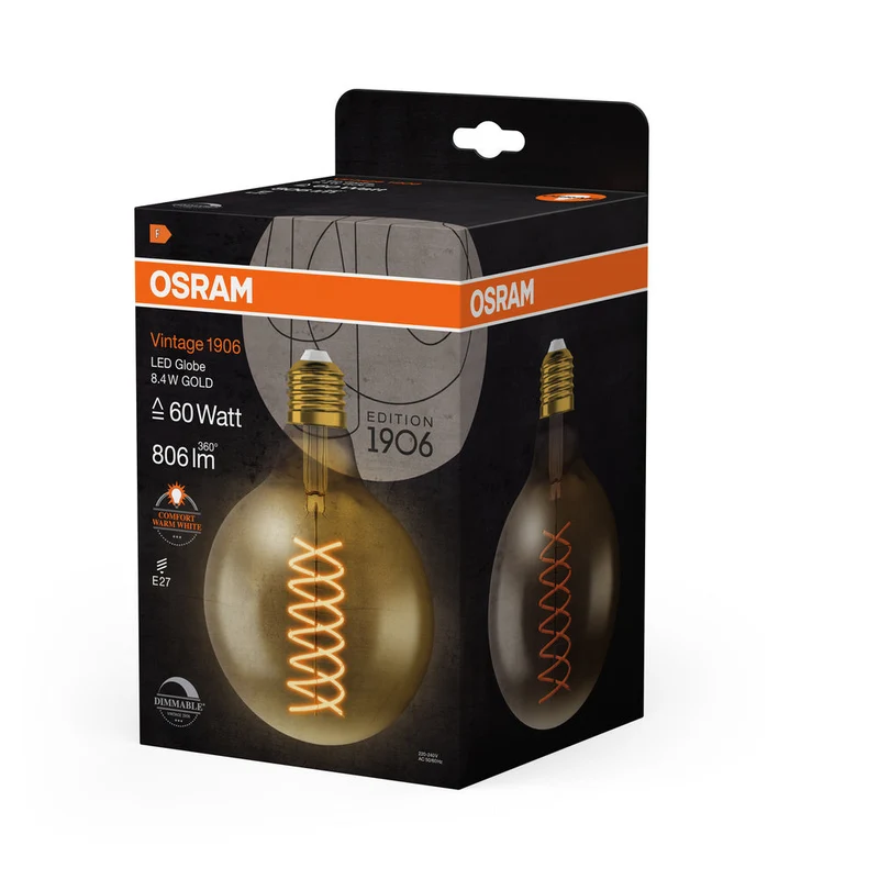 OSRAM VINTAGE 1906® Lampada LED LED CLASSIC Globe Dimmable 8.8W 824 Oro E27, 806 lm, 2400 K, Comfort bianco caldo