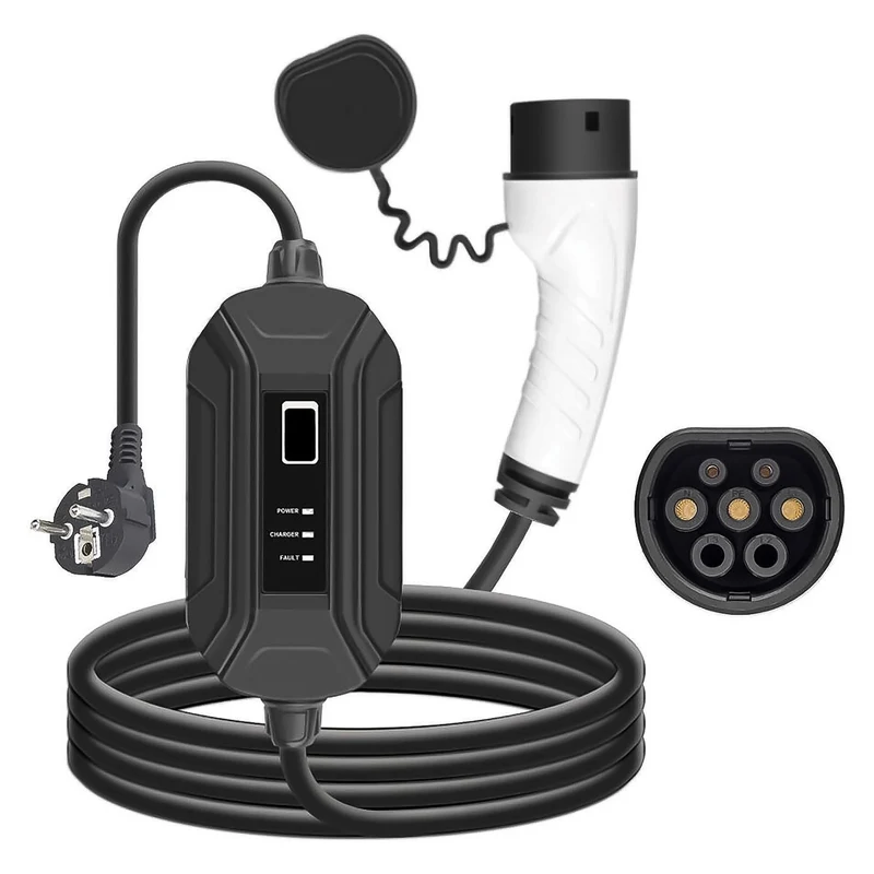 Alcapower Caricabatterie EV per auto elettrica 16A 250V con display, Caricatore EV portatile 3,5KW con cavo 5 metri, connettore IEC 62196-2 e presa Schuko