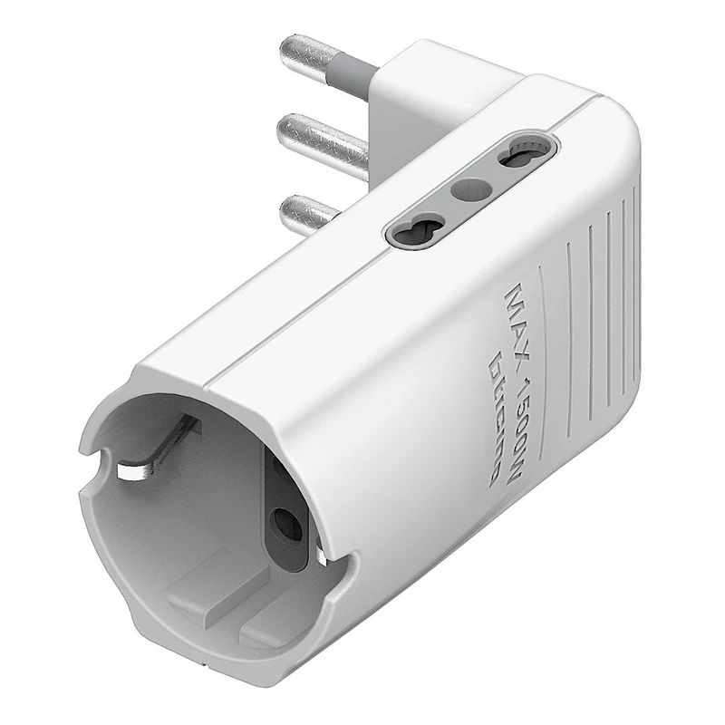 Bticino Adattatore salvaspazio Corner, 2 prese bipasso 10/16A e 1 presa tedesca tipo P30, spina 16A, colore bianco