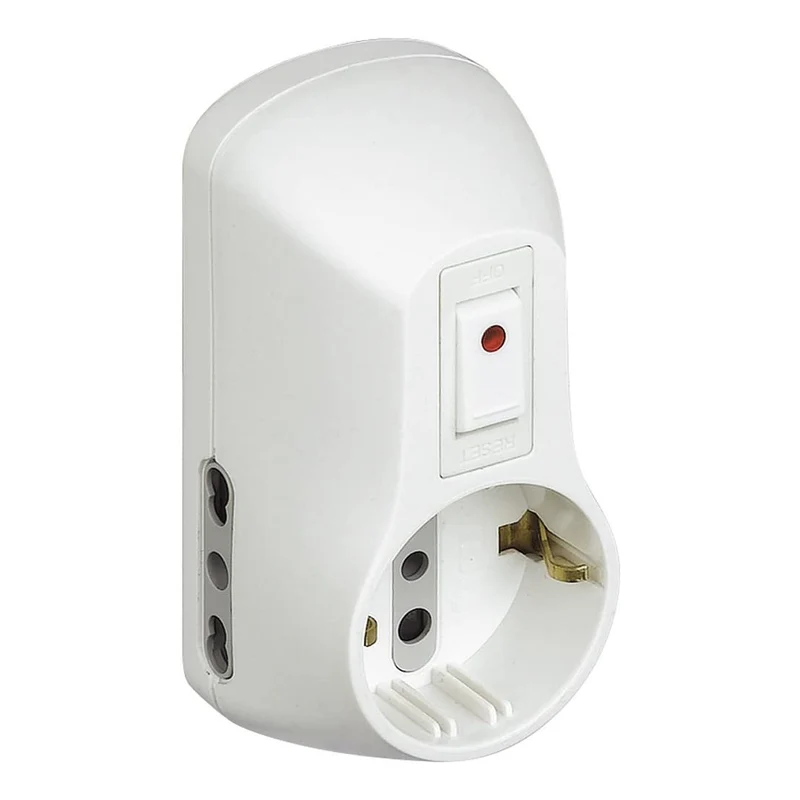 Bticino Adattatore Safe 1 presa standard tedesca e 2 bipasso (10/16 A) con interruttore di sicurezza luminoso bianco, multipresa