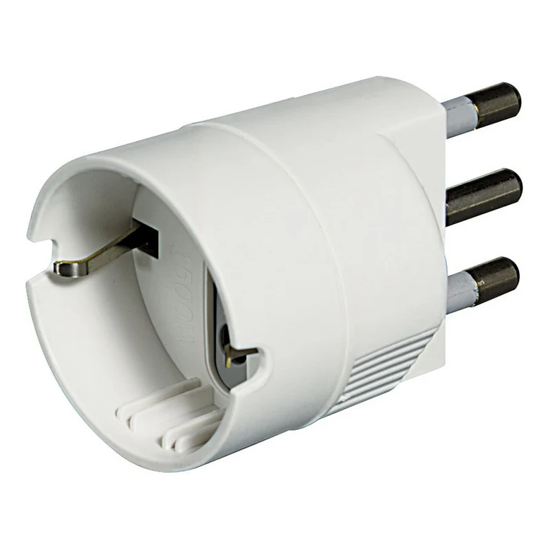Bticino Adattatore con spina 2P+T 16A e presa tedesca, colore bianco, presa schuko