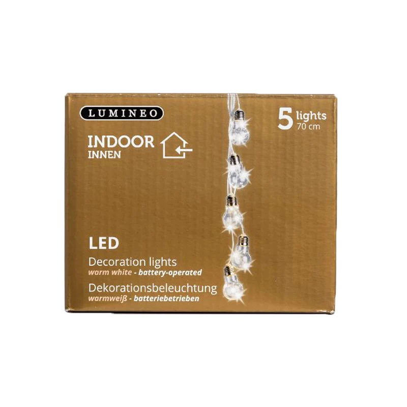 Lumineo luci led decorative, catena luminosa da interno 70 cm, decorazione natalizia, 5 lampadine led natale bianco caldo, luci led a batteria, illuminazione casa