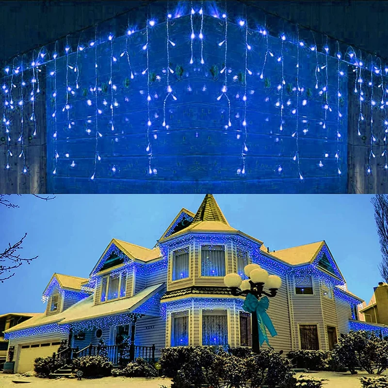 GESCO Tenda luminosa per esterno 9m, 200 luci led blu con flash, luci led decorative Natale, illuminazione casa, ghirlanda luce