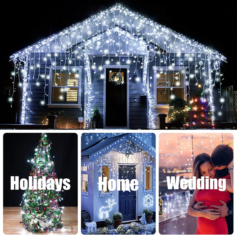GESCO Tenda luminosa per esterno 9m, 200 luci led bianche con flash, luci led decorative Natale, illuminazione casa, ghirlanda luce