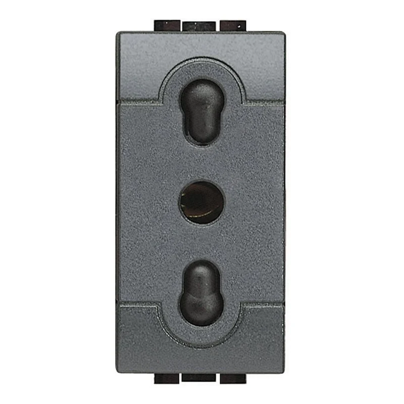 Bticino presa bipasso 2P+T 250 Vac, presa 10/16A con alveoli protetti, Interasse 19mm e 26mm colore antracite, serie living