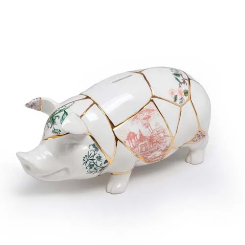 Salvadanaio Seletti Piggy Bank Kintsugi in Porcellana e Oro – 09942
