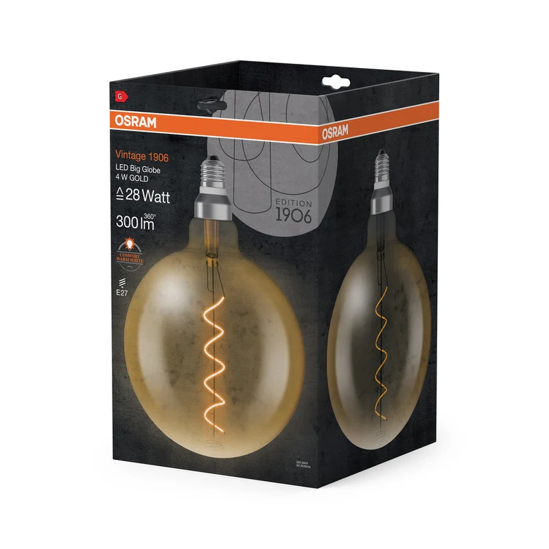 OSRAM VINTAGE 1906® LED Lampada LED CLASSIC GLOBE 4W 820 Oro E27 Attacco Argento, 300 lm, 2000 K, Luce Calda Comfort