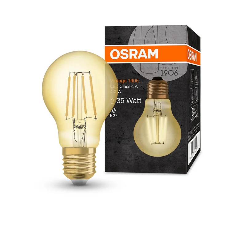 OSRAM VINTAGE 1906® LED Lampada LED CLASSIC A 4W 824 Oro E27, 410 lm, 2400 K, Luce Comfort Calda