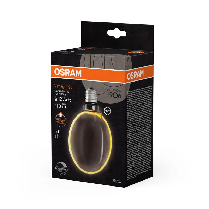 OSRAM VINTAGE 1906® LED Lampada LED CLASSIC GLOBE130 O - Forma FILAMENTO 4W 818 Fumè E27, 110 lm, 1800 K, Comfort bianco caldo