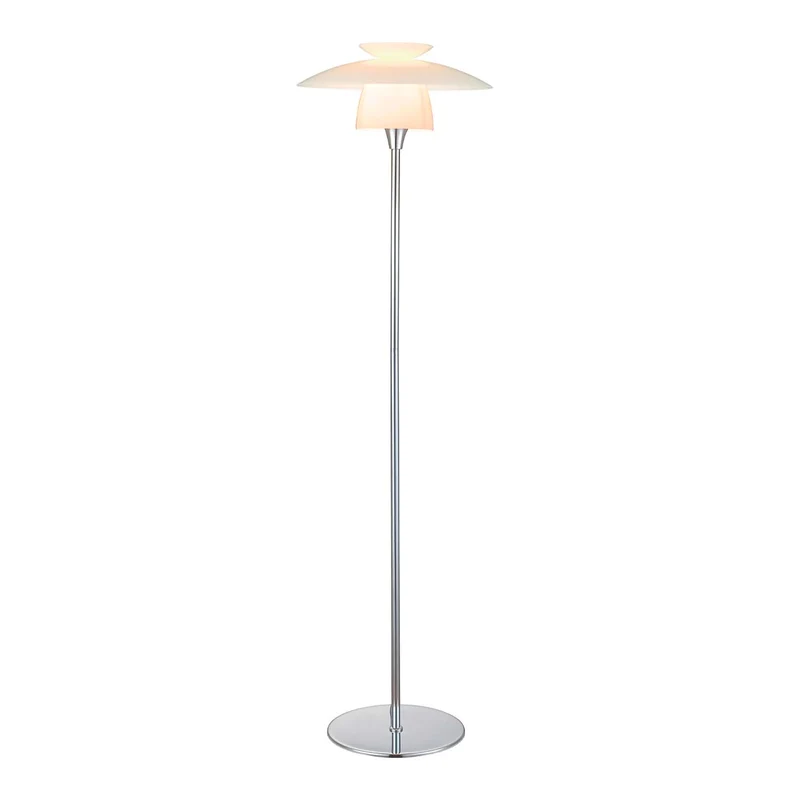 SCANDINAVIA - Lampadaire en verre opale et métal chromé, style vintage et scandinave