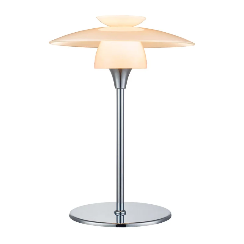 SCANDINAVIA - Lampe à poser en verre opale et métal chromé, style vintage et industriel