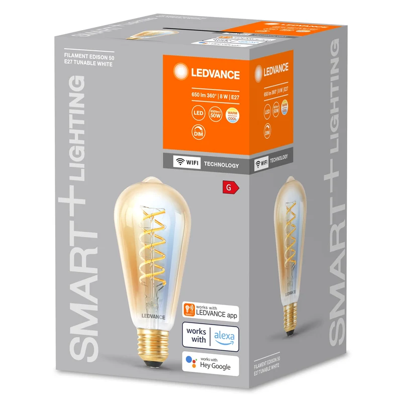 LEDVANCE SMART+ Lampadina LED Filamento Edison Wifi E27 8W 600 lm, 2200…5000 K, Bianco Regolabile