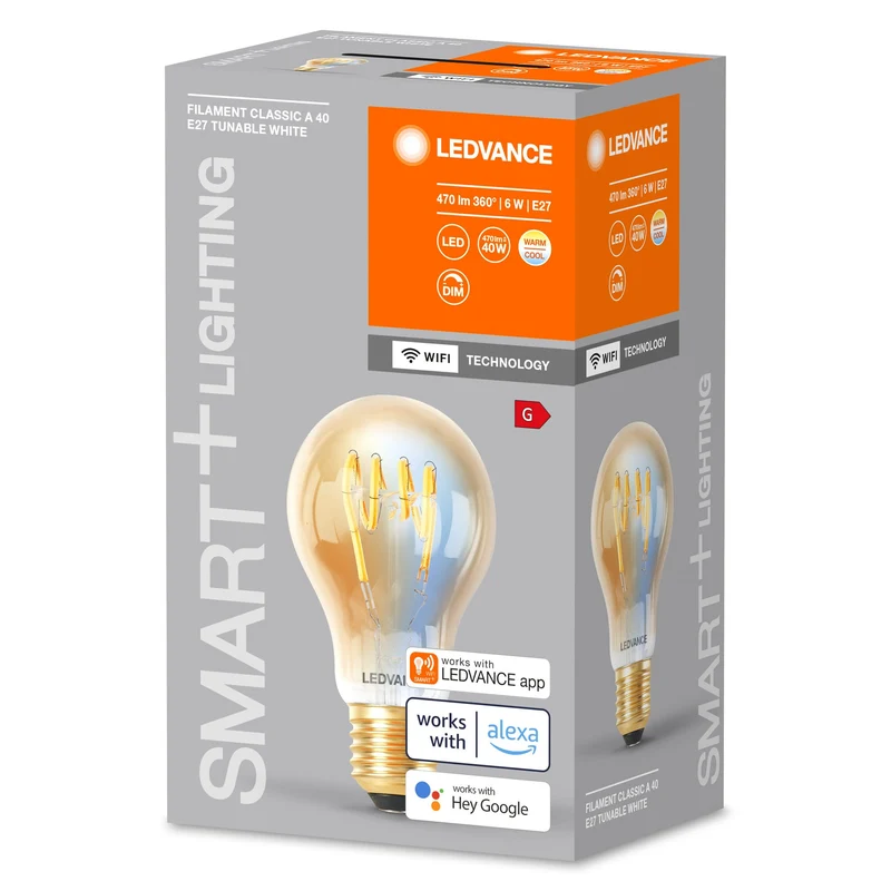 LEDVANCE SMART+ Lampadina LED Filamento Classico Wifi E27 6W 470 lm, 2200…5000 K, Bianco Regolabile