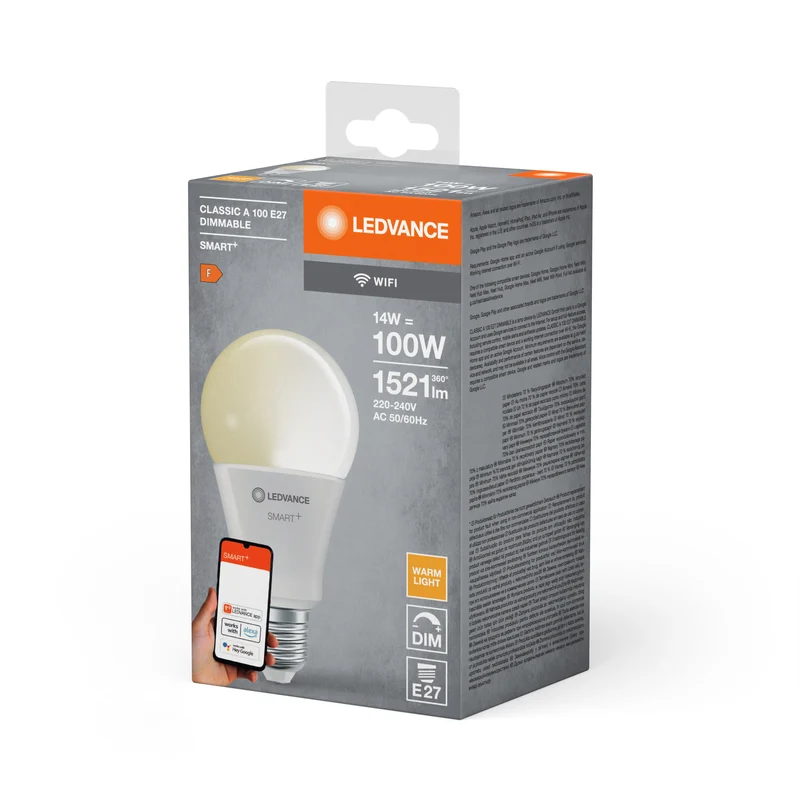 LEDVANCE SMART+ Lampada LED Classica Wifi DIM FR E27 14W 1521 lm, 2700 K, Bianco Caldo
