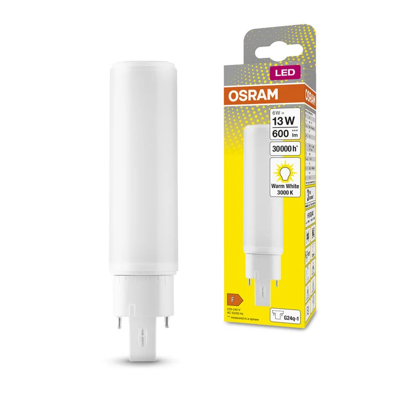 OSRAM DULUX LED D/E HF & AC MAINS LED Lampada 6W 830 G24Q-1, 600 lm, 3000 K, Bianco caldo
