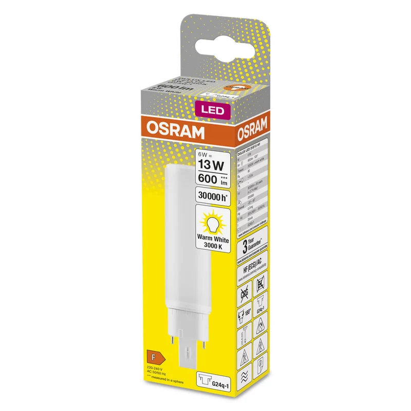OSRAM DULUX LED D/E HF & AC MAINS LED Lampada 6W 830 G24Q-1, 600 lm, 3000 K, Bianco caldo