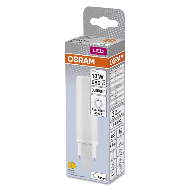 OSRAM DULUX LED D/E HF & AC MAINS LED Lampada 6W 840 G24Q-1, 660 lm, 4000 K, Bianco Freddo