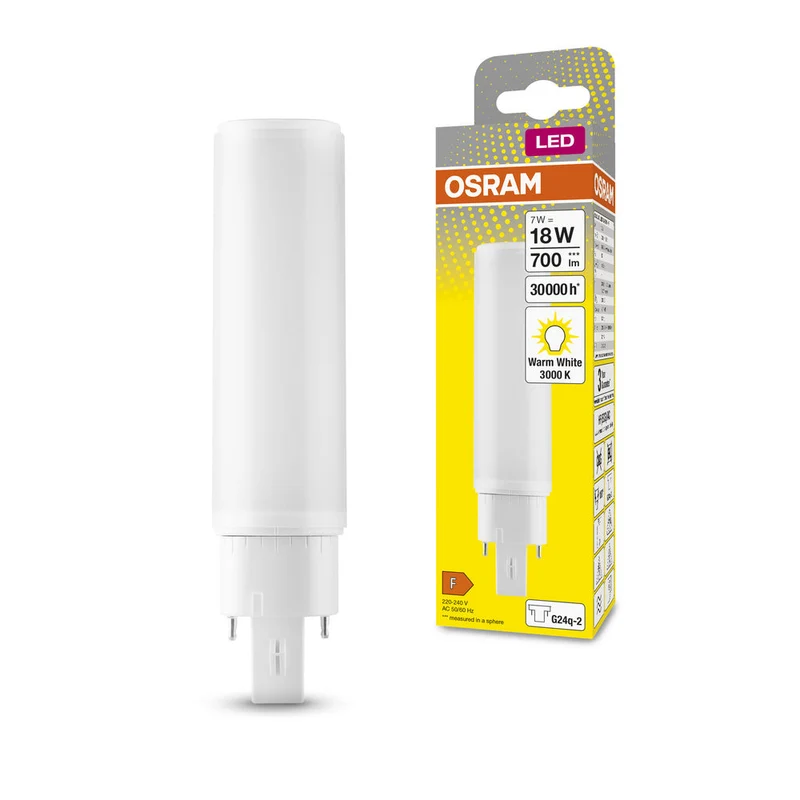 OSRAM DULUX LED D/E HF & AC MAINS LED Lampada 7W 830 G24Q-2, 700 lm, 3000 K, Bianco caldo