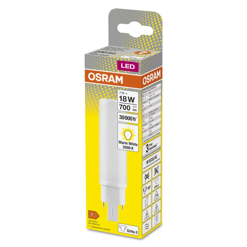 OSRAM DULUX LED D/E HF & AC MAINS LED Lampada 7W 830 G24Q-2, 700 lm, 3000 K, Bianco caldo