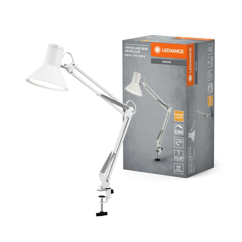 LEDVANCE OFFICE LINE Lampada da scrivania Retro Clip 9W 830 Dimmabile Bianca, 617 lm, 3000 K, Warmweiß