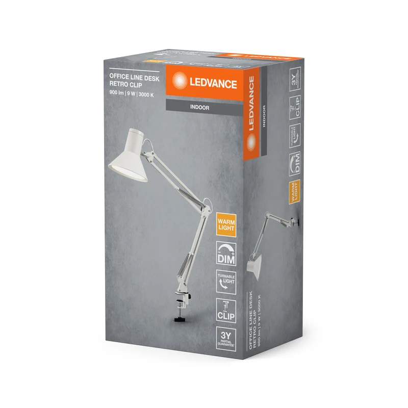 LEDVANCE OFFICE LINE Lampada da scrivania Retro Clip 9W 830 Dimmabile Bianca, 617 lm, 3000 K, Warmweiß