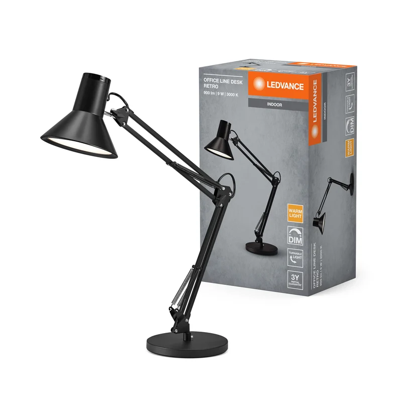 LEDVANCE OFFICE LINE Lampada da scrivania Retro 9W 830 Dimmabile Nera, 393 lm, 3000 K, Bianco caldo