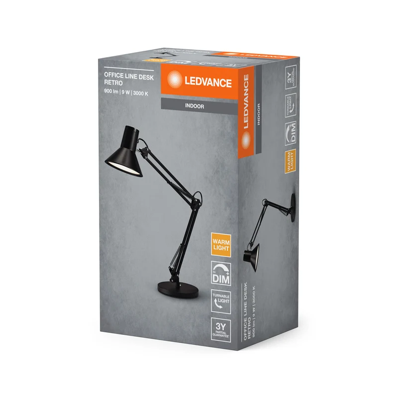 LEDVANCE OFFICE LINE Lampada da scrivania Retro 9W 830 Dimmabile Nera, 393 lm, 3000 K, Bianco caldo