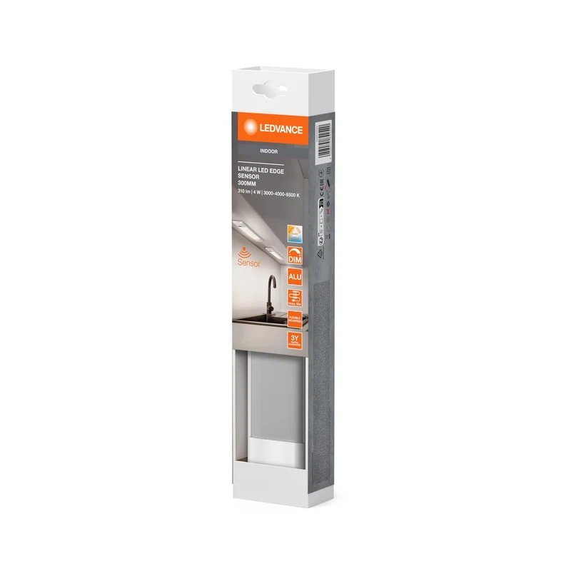 LEDVANCE LINEAR EDGE SENSOR Lampada da incasso 30cm CCT DIM Bianca, 290 lm, 3000…4000…6500 K, Bianco caldo|Bianco freddo|luce del giorno