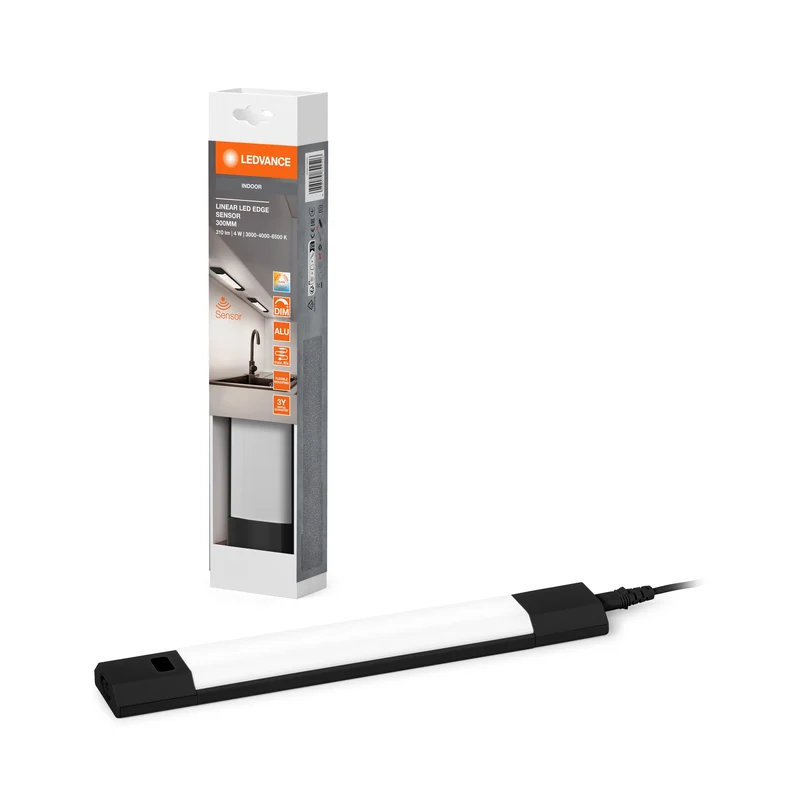 LEDVANCE LINEAR EDGE SENSOR Lampada da incasso 30cm CCT DIM Nera, 290 lm, 3000…4000…6500 K, Bianco caldo|Bianco freddo|luce del giorno