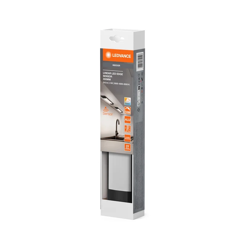 LEDVANCE LINEAR EDGE SENSOR Lampada da incasso 30cm CCT DIM Nera, 290 lm, 3000…4000…6500 K, Bianco caldo|Bianco freddo|luce del giorno